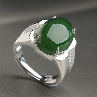 ♥Nhẫn Đính Đá Ngọc Bích Trắng Sang Trọng Cho Nam Nữ