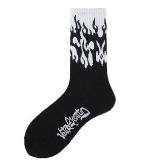 Harajuku Unisex Flame Print Crew Socks Hip Hop Contrast Color Skateboard Hosiery