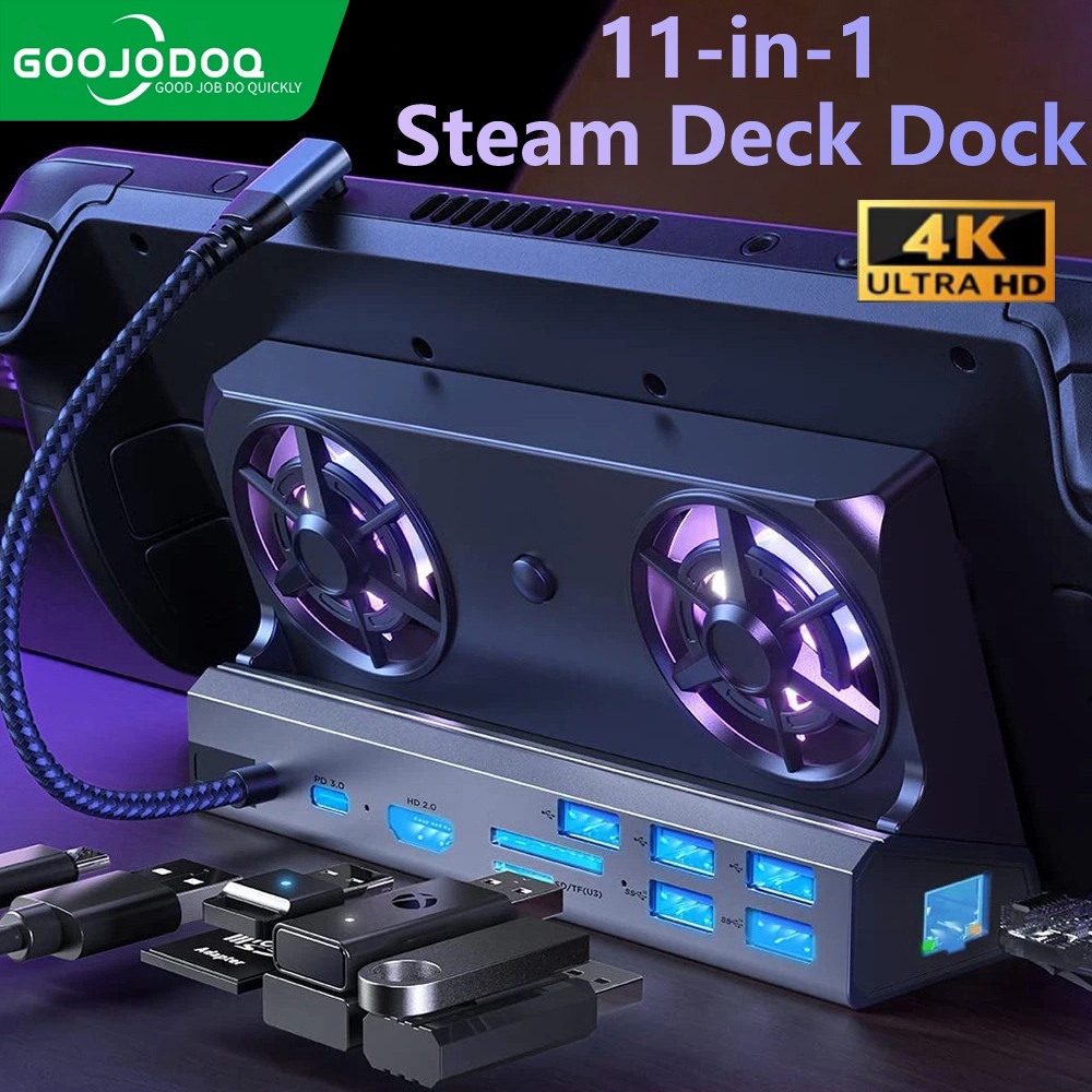 Đế máy chơi game cầm tay GOOJODOQ có quạt 11 trong 1 HDMI 2.0 4K 60Hz Gigabit Ethernet sạc tốc độ đầy đủ USB C USB A