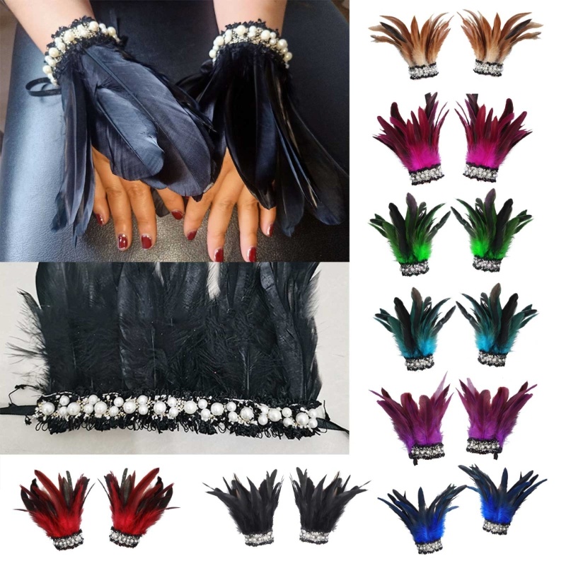 [CH *] Màn trình diễn sân khấu Showgirl Lông gà trống nhuộm tự nhiên Dây đeo cổ tay lông vũ