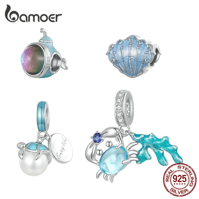 Ảnh Mặt vòng tay BAMOER SCC2504 xâu chuỗi hạt màu bạc hình tàu ngầm / rùa / vỏ sò / cua làm quà tặng sinh nhật 1