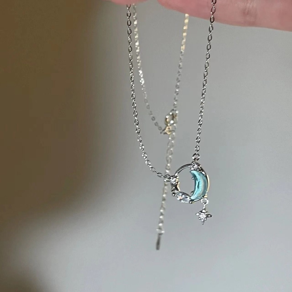 Ảnh Vòng cổ Mạ Bạc 17KM Mặt Trăng Và Ngôi Sao Đính Đá Zircon Xanh 17KM 4