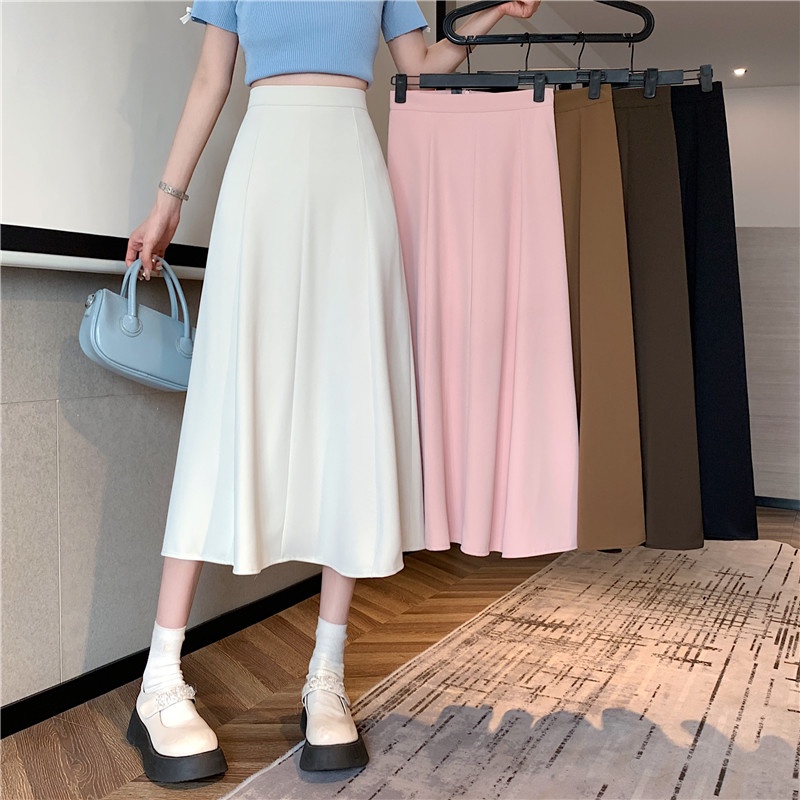 Suxi Mùa Hè Màu Trơn Đi Lại Midi Váy Phong Cách Hàn Quốc Cao Cấp Ôm Phù Hợp Với Váy Chữ A Dài Vừa