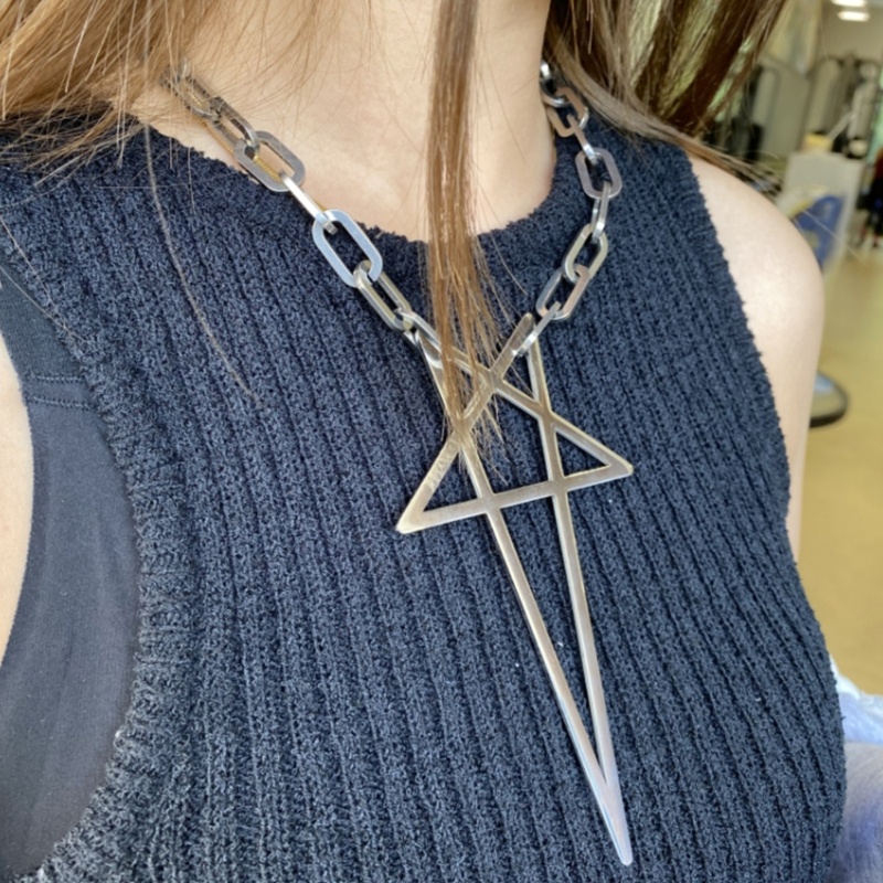 Dasbsug Thời Trang Pentacle Vòng Cổ Nữ Punk Rock Xoắn Màu Bạc Chunky Dày Khóa Choker Dây Xích Dây Chuyền Đảng