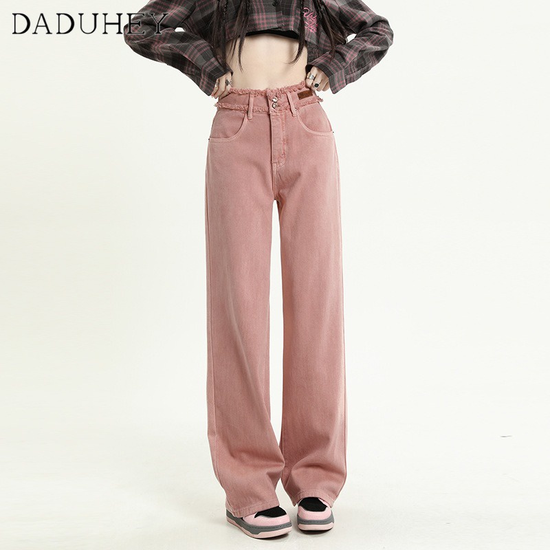 Ảnh Quần dài DADUHEY lưng cao dáng rộng viền thô màu hồng thời trang phong cách Hàn Quốc xinh xắn 2