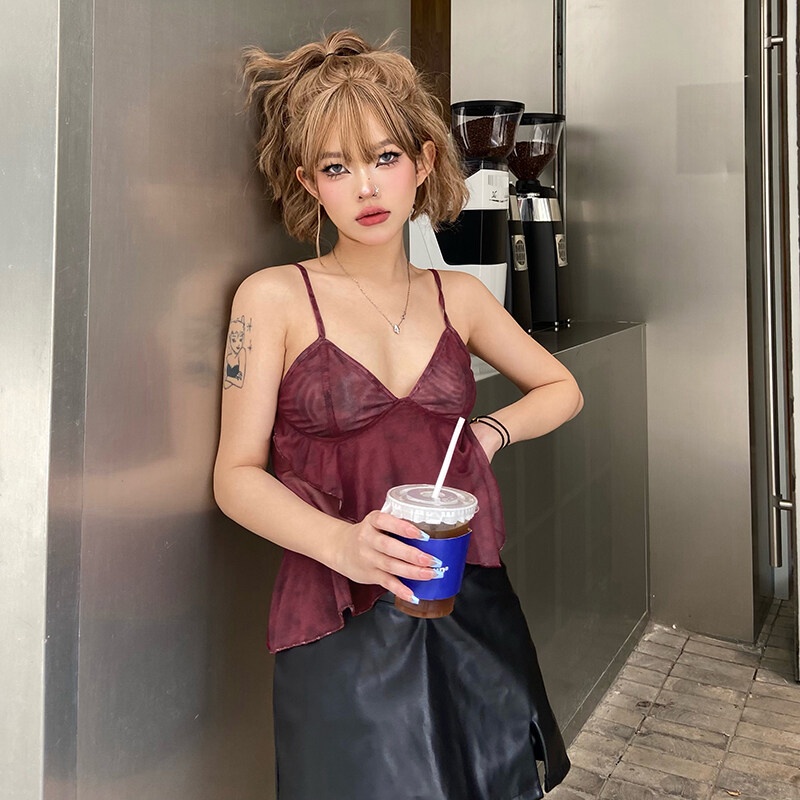 KLALIEN Áo Croptop Hai Dây Cổ Chữ V In Họa Tiết Hoa Thời Trang Mùa Hè Cho Nữ