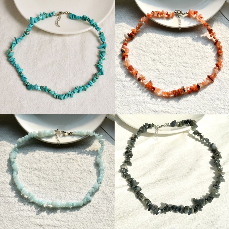 Bohemian Seaside Beach Style Shaped Gravel Amethyst Clavicle Chain Female Choker