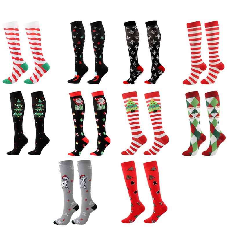 Dassbsug Người Lớn Giáng Sinh Nén Tất Sọc Ông Già Noel In Điều Dưỡng Vớ Đầu Gối