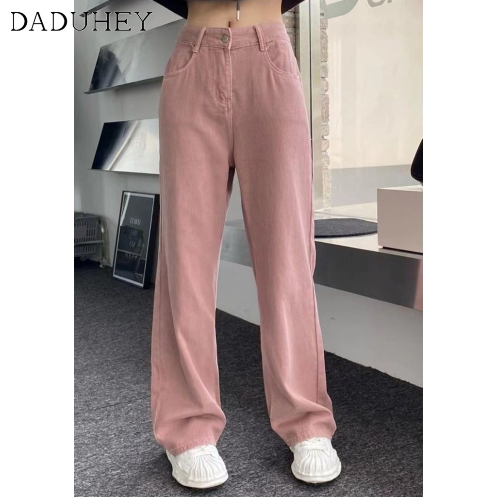 Ảnh DaDuHey New American Ins Dirty Pink Trousers High Waist Loose Jeans Wide Leg Pants Niche Casual Pants 4