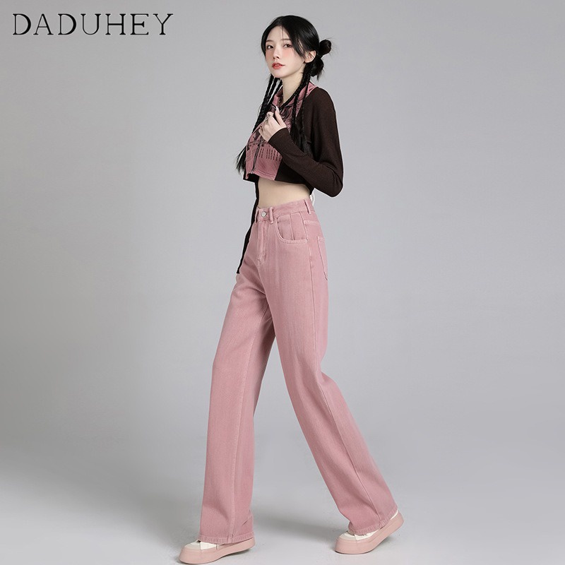 Ảnh DaDuHey New Korean Version of INS Dirty Pink Casual Pants High Waist Loose Wide Leg Pants Niche Trousers 4