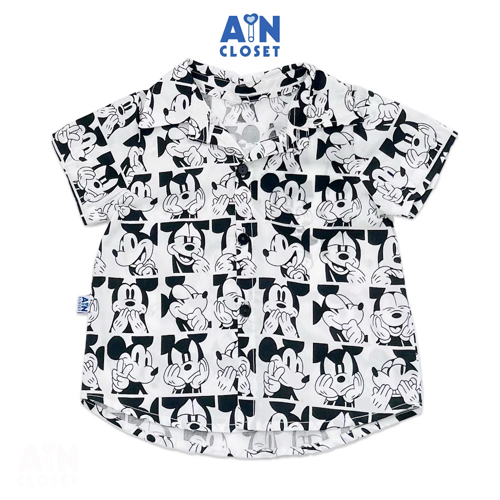 Áo Sơ mi ngắn tay unisex cho bé họa tiết Mickey Mouse cotton - AICDBTTEFSDD - AIN Closet