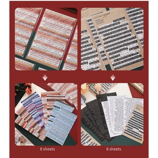Bộ 8 Tấm Sticker Washi Dán Trang Trí Sổ Tay Phong Cách Vintage