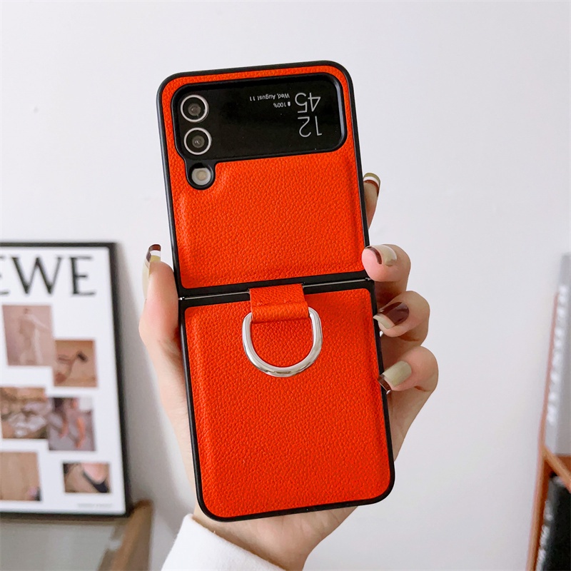Ốp Điện Thoại Da Viền Kim Loại Mạ Điện Chống Sốc Chống Rơi Cho Samsung Galaxy Z Flip 4 Z Flip 3 Z Flip 4 3