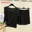 Phụ Nữ Modal Quần Short Bộ Trơn Rời Bộ Đồ Ngủ Thường Ngày 2 Chiếc Mùa Hè Xù Cổ Áo Bộ Đồ Ngủ