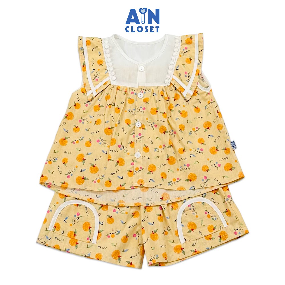 Bộ quần áo ngắn bé gái họa tiết hoa Bách Nhật vàng cotton - AICDBGXSZWAM - AIN Closet