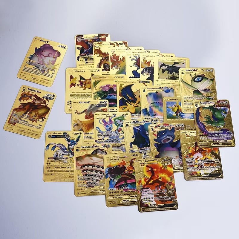 55 Chiếc Thẻ Pokemon Kim Loại Vàng Vmax GX Thẻ Năng Lượng Charizard Pikachu Rare Collection Battle Trainer