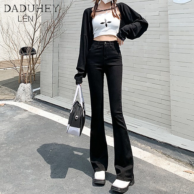 Ảnh DaDuHey 2023 new Korean version of ins stretch women's jeans niche high waist micro flared pants large size trousers 4
