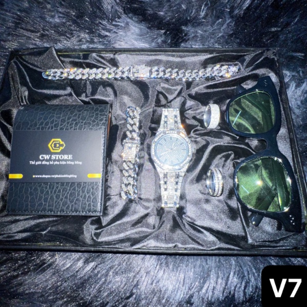[SET 7] Đồng hồ dây chuyền lắc tay 2 nhẫn kính & ví da cao cấp hot nhất 2023 - CW For Men