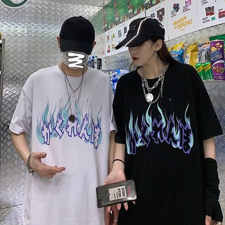 Áo thun unisex áo in hình ngọn lửa hiphop áo đôi áo y2k