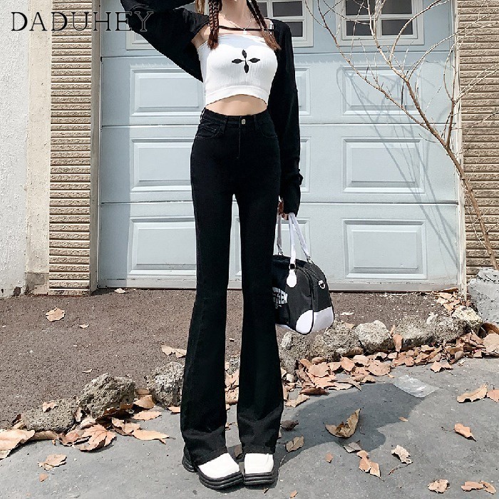 Ảnh DaDuHey 2023 new Korean version of ins stretch women's jeans niche high waist micro flared pants large size trousers 3
