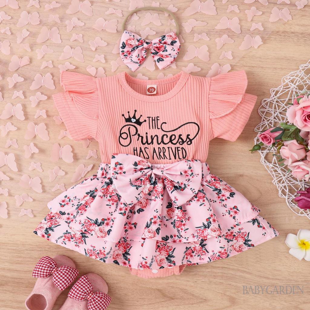 Áo Liền Quần Ngắn Tay Cổ Tròn Đính Nơ Trước Thời Trang Mùa Hè Dành Cho Bé Gái 0-18 Tháng Tuổi