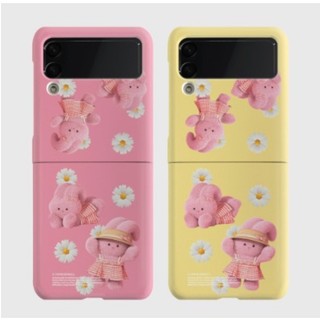 Ốp lưng cứng hình thỏ Ninemall / Spring edition cho galaxy z flip 2 3 4 5 6 / búp bê gấu Hàn Quốc màu vàng hồng zflip6 flip5