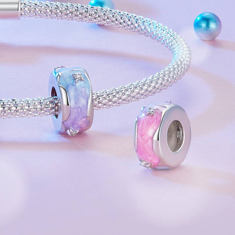 Mặt dây chuyền BAMOER bạc 925 mặt ngôi sao/ngựa đính hạt màu cầu vồng thời trang cho nữ