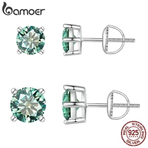 Bamoer Bông Tai bạc 925 Đính Đá Xanh Lá 2 Kích Cỡ mse003