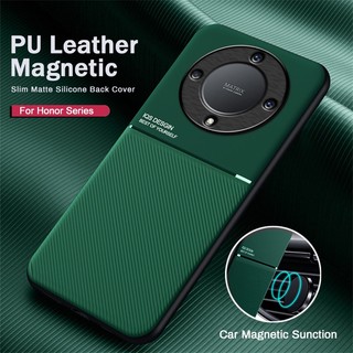 Ốp Lưng Da Thông Minh Silicon TPU Mờ Chống Sốc Cho Honor X9c X9d X9a X9C X9A X9B 5G, Giá Đỡ Gắn Xe Từ Tính