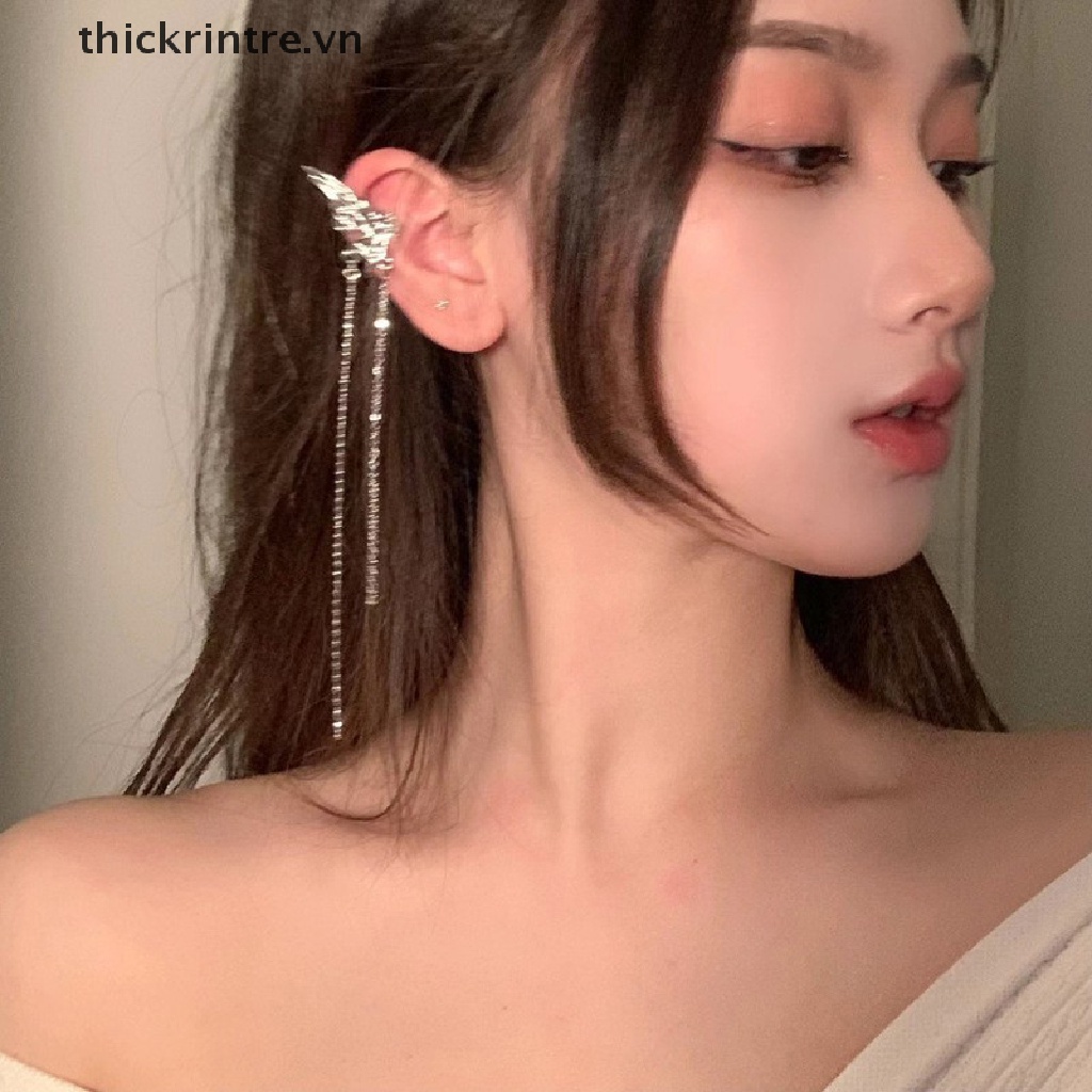 THI 1 Thiên Thần Lỏng Kim Loại Tua Rua Tai Vòng Đeo Tai Không Bông Tai 2022 Hợp Thời Trang Punk Thiết Kế Nữ Dài Tai Kẹp Trang Sức VN