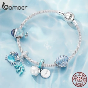 Mặt vòng tay BAMOER SCC2504 xâu chuỗi hạt màu bạc hình tàu ngầm / rùa / vỏ sò / cua làm quà tặng sinh nhật