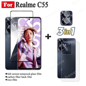 3in1 Oppo Realme C55 Kính Cường Lực Full Cover Phim Cho Realme C35 C33 C31 C30S C21Y C25 C20 C11 2021 C12 C15 Bảo Vệ Màn Hình Kính Ống Kính Máy Ảnh
