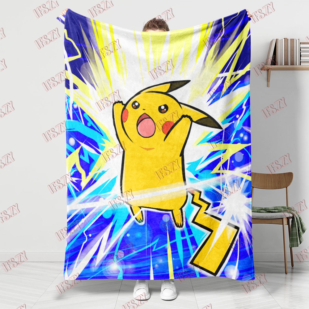 Chăn flannel 4 Kích Thước Nhật Bản In Hình Hoạt Họa pokemon pikachu Một Mặt