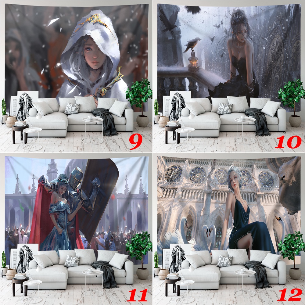 Thảm Treo Tường Trang Trí Phòng Ngủ Bằng Polyester In Hình Cô Gái Anime Ghostblade & Yan Haiqin & Aeolian