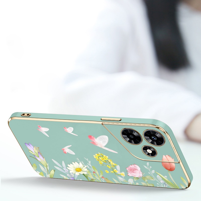 Ốp Điện Thoại Mạ Điện Sang Trọng Cho Infinix Smart 8 X6525 Hot 30 Play Hot 30i Tecno Spark Go 2024 Spark 20 POP 8 X6831 X669 Họa Tiết Hoa Bướm Phong Cách INS Có Dây Buộc