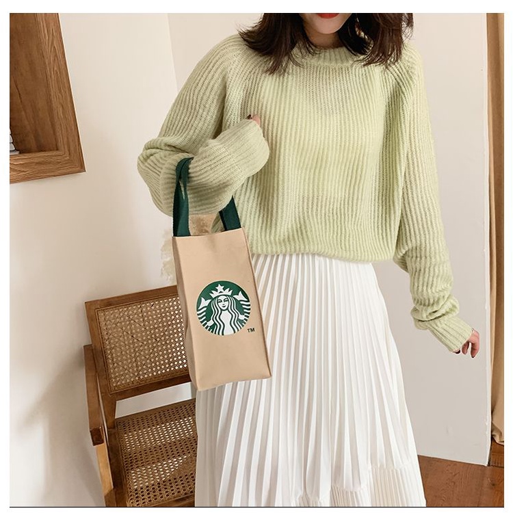 Túi xách vải canvas giữ nhiệt đựng bình nước, cốc, ô Starbucks