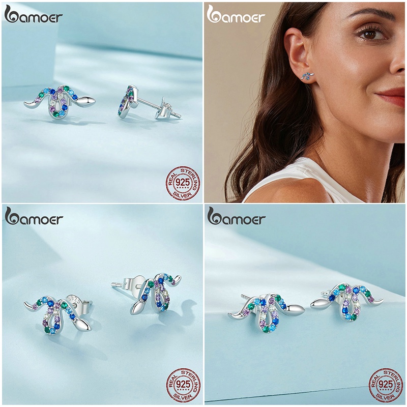 Bamoer Bông Tai bạc 925 Hình Mèo / Rắn / Bọ Rùa Thời Trang