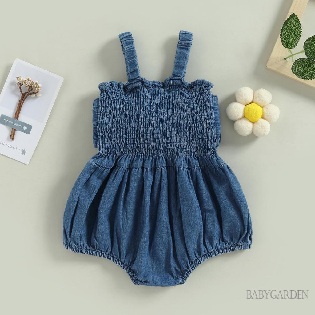 Áo Liền Quần Denim Không Tay Màu Sắc Đa Dạng Cho Bé Gái 0-18 Tháng Tuổi
