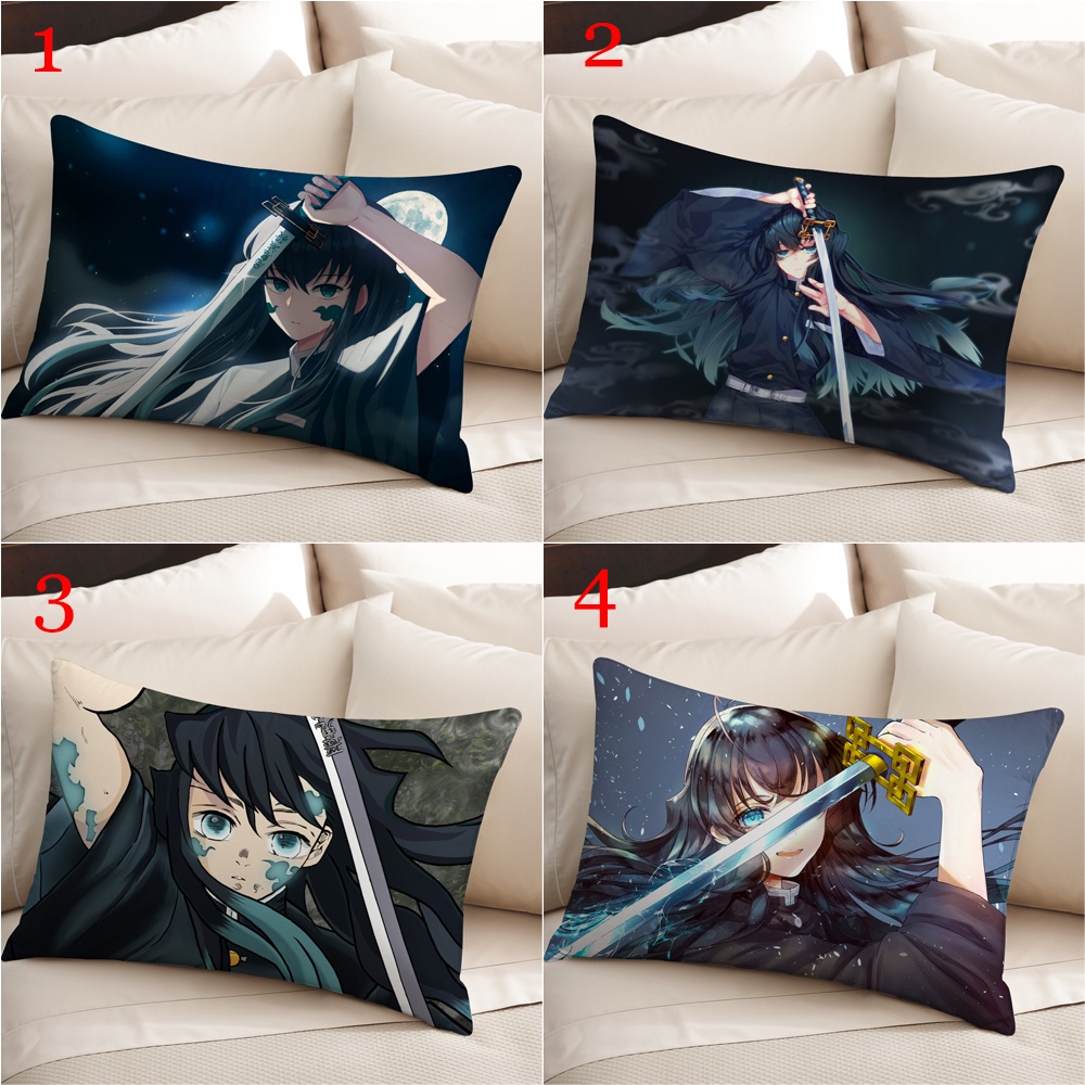 Vỏ Gối Hình Chữ Nhật Một Mặt Bằng Polyester In Họa Tiết Demon Slayer Muichiro Tokito Trang Trí Nhà Cửa (Không Kèm Lõi)