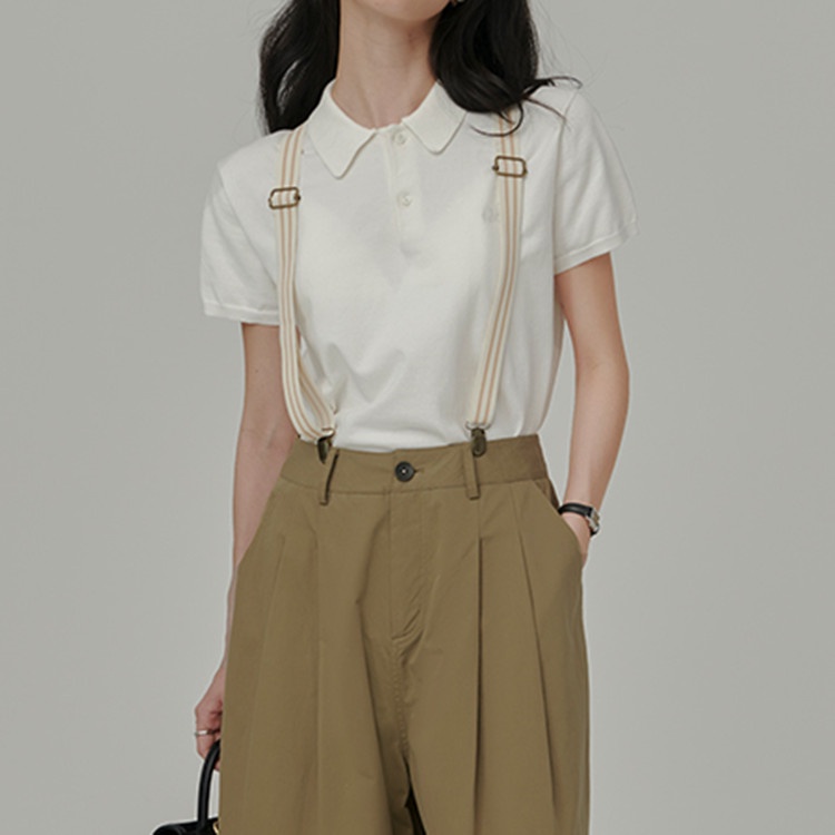 SUXI Áo Thun Dệt Kim Tay Ngắn Cổ Bẻ Đơn Giản Phong Cách Vintage Dành Cho Nữ