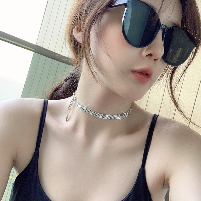 Toàn Bộ Vòng Cổ Choker Bản Rộng Đính Đá Lấp Lánh Quyến Rũ Cho Nữ