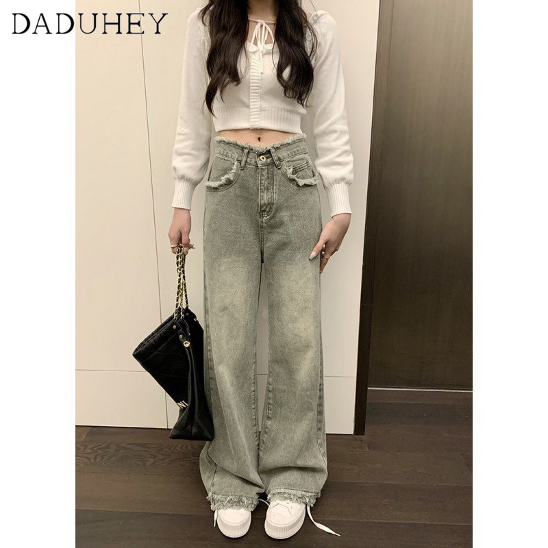 Ảnh Quần jean dài DADUHEY ống rộng lưng cao cổ điển phong cách Hàn Quốc thời trang dành cho nữ cỡ lớn 4