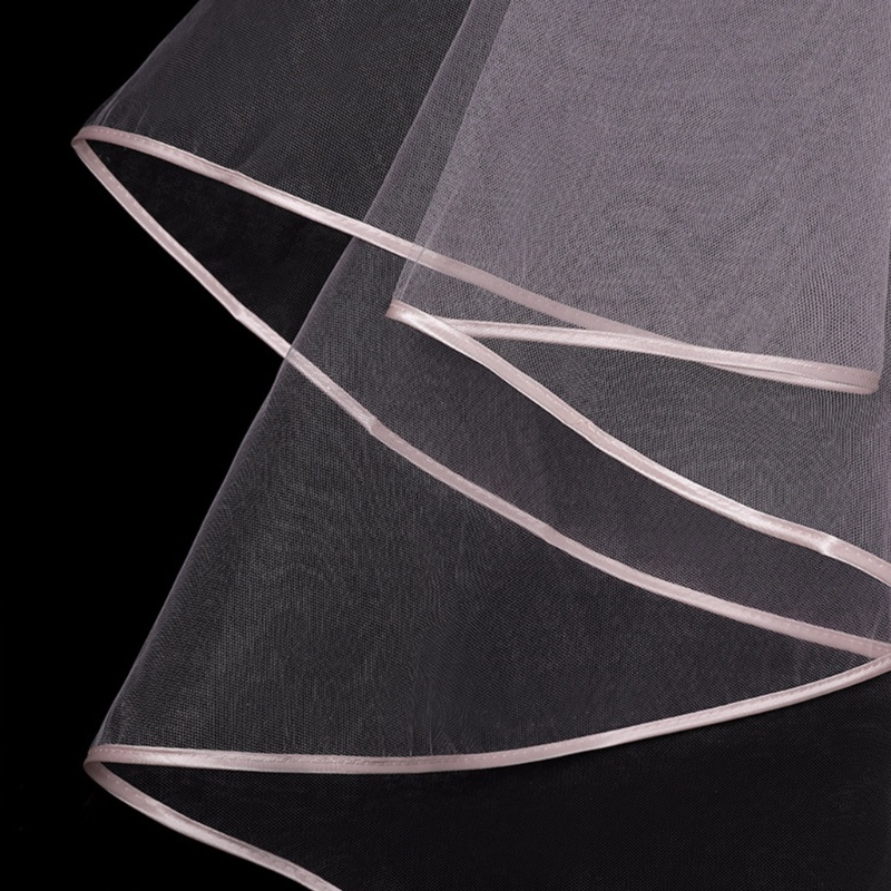 Double Mesh Tulle Ribbon Edge Women Short Wedding Veil with Comb Bride Headpiece