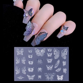 Kra Silicone Móng Tay Khắc Khuôn 3D Kích Thước Khác Nhau Bướm Dập Nổi Móng Tay Dập Stencils UV Gel Ba Lan Làm Móng Tay Khuôn