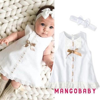 Bộ quần áo mùa hè MGG-Baby Girls, Váy công chúa xếp nếp ren không tay + Băng đô nơ co giãn