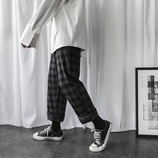 Quần Dài Nam Ca Rô Ống Đứng Thời Trang Vintage