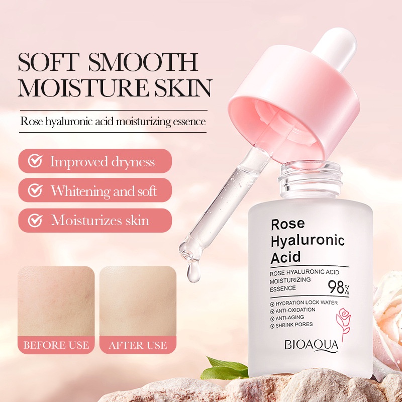BIOAOUA Rose Hyaluronic Acid Tinh chất dưỡng ẩm làm trắng da và cải thiện da khô 30ml