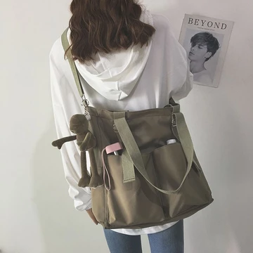 Women's Korean-Style Canvas Shoulder Bag – Water-Resistant, for School