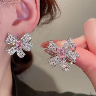 Khuyên Tai Cao Cấp Đính Nơ Hồng Thiết Kế Đơn Giản Sang Trọng Hợp Thời Trang