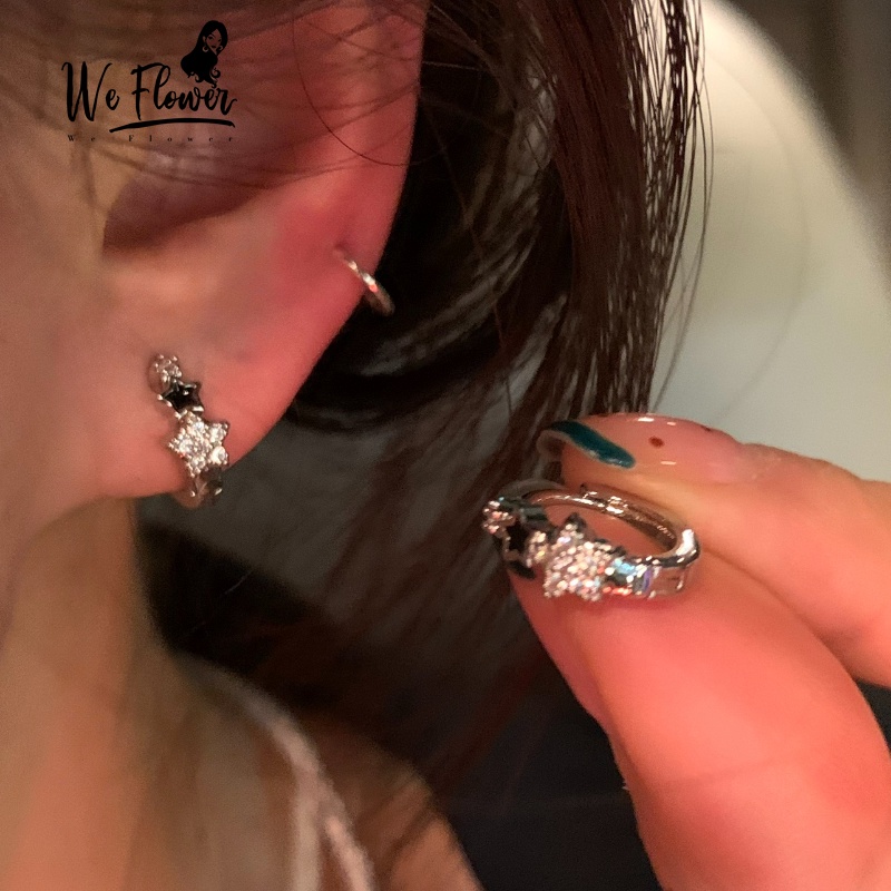 WeFlower Bông Tai Mạ Bạc 925 Đính Đá Zircon Hình Tròn / Ngôi Sao Màu Đen Thanh Lịch Cho Nữ